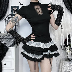 Ruched A line ruffle contrast mini skirt