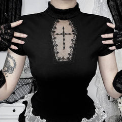 Short sleeve high neck ruffle solid top
