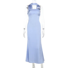Satin zip-up solid tube maxi dress