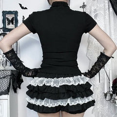 Ruched A line ruffle contrast mini skirt