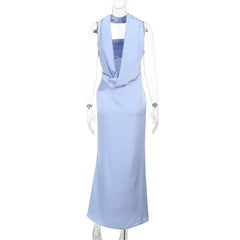 Satin zip-up solid tube maxi dress