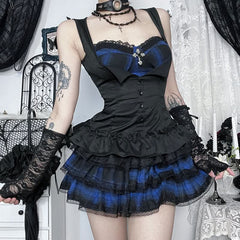 Ruffle A line lace hem contrast mini skirt
