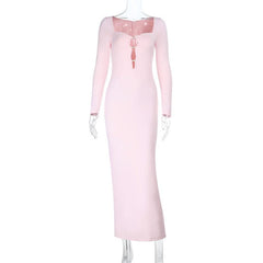 Long sleeve hollow out slit v neck cut out maxi dress