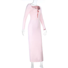 Long sleeve hollow out slit v neck cut out maxi dress