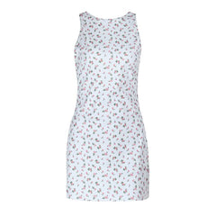 Crewneck flower print backless self tie mini dress