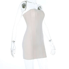 Lace up zip-up backless corset tube mini dress