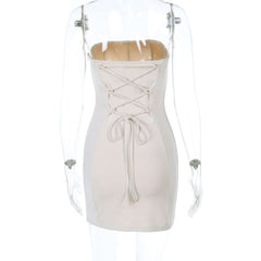 Lace up zip-up backless corset tube mini dress