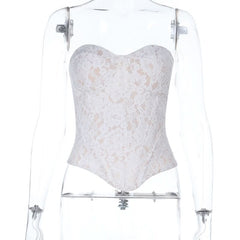 Sweetheart neck zip-up lace corset tube top