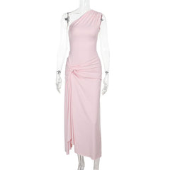 One shoulder ruched irregular slit maxi dress
