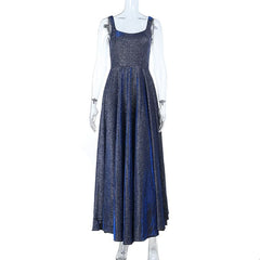 U neck zip-up backless tank maxi dress