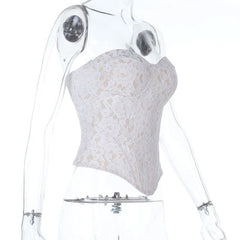 Sweetheart neck zip-up lace corset tube top