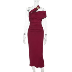 Ruched one shoulder irregular slit midi dress