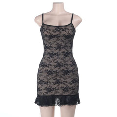 Lace square neck backless cami mini dress