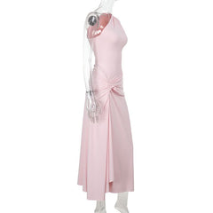 One shoulder ruched irregular slit maxi dress