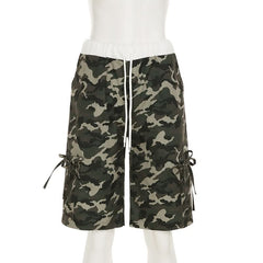 Camouflage drawstring pocket medium rise pant