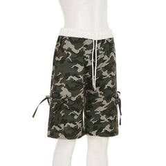 Camouflage drawstring pocket medium rise pant