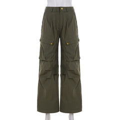 Button zip-up pocket pleated cargo pant