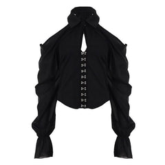 Off shoulder button long sleeve top