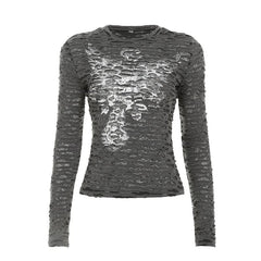Long sleeve crewneck abstract textured top