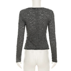 Long sleeve crewneck abstract textured top