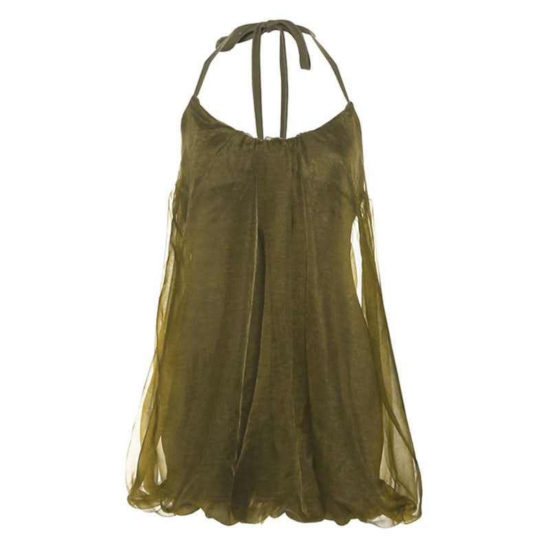 Self tie halter u neck ruched cami mini dress