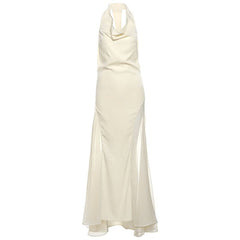 Cowl neck zip-up backless solid maxi dress