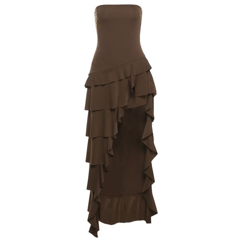 Irregular ruffle backless tube midi dress