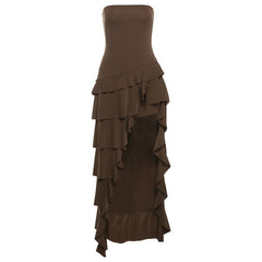 Irregular ruffle backless tube midi dress