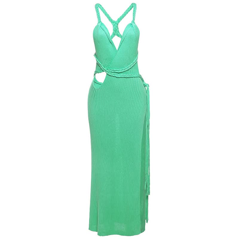 Hollow out v neck slit irregular cami cut out maxi dress