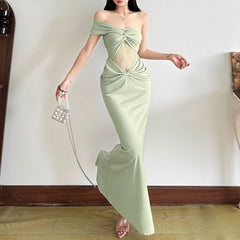 Ruched lace one shoulder irregular maxi dress