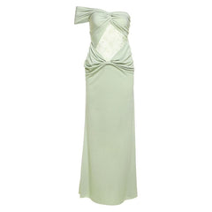 Ruched lace one shoulder irregular maxi dress
