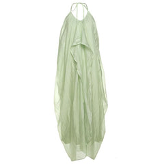 Halter self tie v neck zip-up irregular maxi dress
