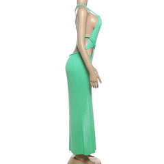 Hollow out v neck slit irregular cami cut out maxi dress