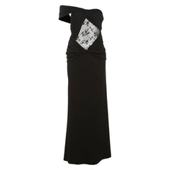 Ruched lace one shoulder irregular maxi dress