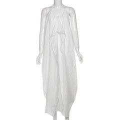 Halter self tie v neck zip-up irregular maxi dress