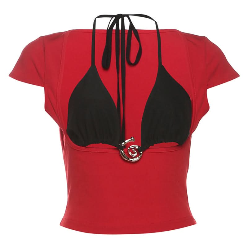 Cap sleeve self tie halter v neck crop top