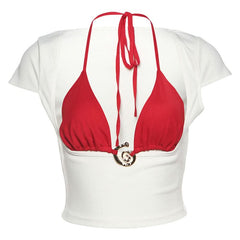 Cap sleeve self tie halter v neck crop top