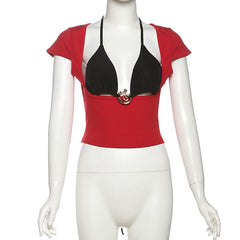 Cap sleeve self tie halter v neck crop top