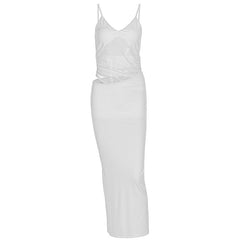 Mesh patchwork hollow out cami cut out maxi dress
