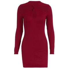 Long sleeve hollow out solid cut out mini dress