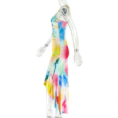 V neck ruched hollow out contrast cami cut out maxi dress