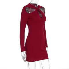 Long sleeve hollow out solid cut out mini dress