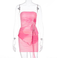 Drawstring ruched print mini skirt set