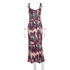 Flower print v neck cami maxi dress