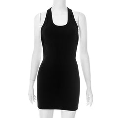 Halter solid backless mini dress