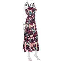 Flower print v neck cami maxi dress