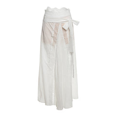 Lace patchwork bowknot maxi skirt
