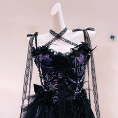 Long sleeve beaded flower applique cami mini dress