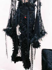 Long sleeve beaded flower applique lace maxi dress