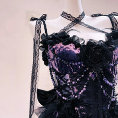 Long sleeve beaded flower applique cami mini dress